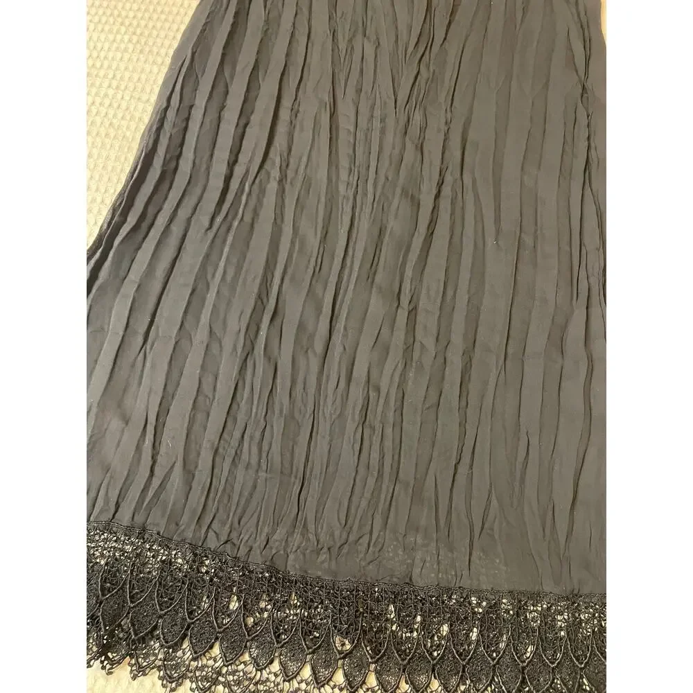 VTG Cher Jacque Y2K Black Crinkle Lace Detailed Whimsy Goth Midi Slip Dress Lg - Picture 15 of 16